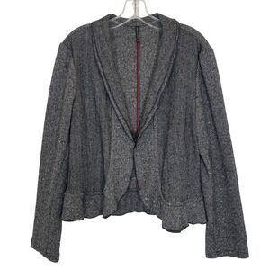 Babette Tweed Herringbone Jacket Wool‎ Blend Ruffle Hem Black White Lagenlook S